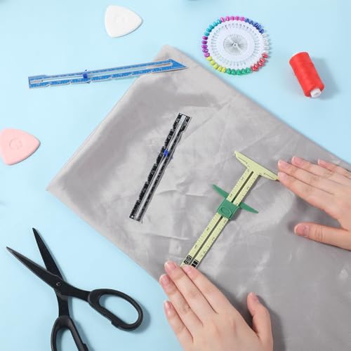 Sewing Gauge Measuring Tool Set 5-in-1T-Shaped Sliding Gauge Ruler Fabric Quilting Ruler Sliding Marker Measuring Seam Tool for Sewing Quilting Knitting Crafting Button Hole Marking Hem Guide