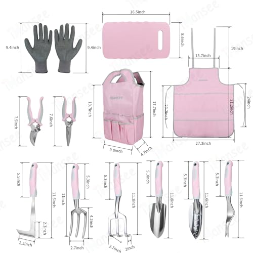 Pink Garden Tools Set 12-Piece, Gardening Gifts for Women - color: pink
