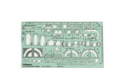 Printtoo 2 mm Thick Architect Combination Template Ruler, Transparent Green Acrylic Drafting Stencil with 1:50 Scale, Door, Bath, Furniture & Electrical Symbols for Architecture Design - color: Series-PRTD-2422A