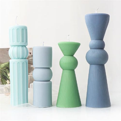Hourglass Geometric Pillar Silicone Mold Stripe Column Candle Resin Mold- L - size: Hourglass L