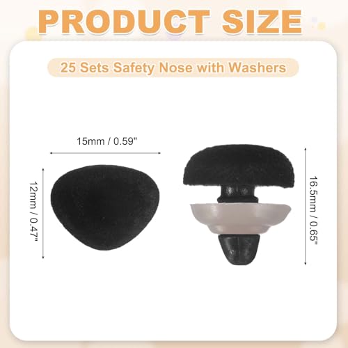 MECCANIXITY 25 Sets Safety Noses, 12 mm Safety Eyes and Noses Black - color: Black