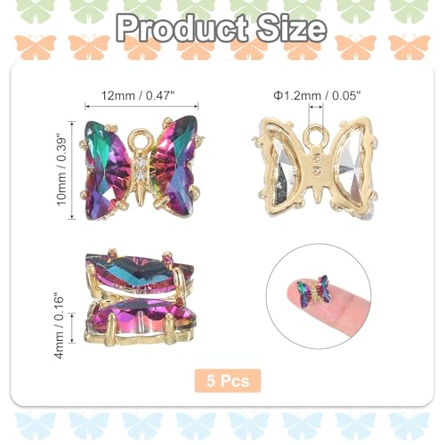 uxcell Crystal Gold Plated Butterfly Charm, Brass Zircon Charm Pendant - color: Multicolor, size: 12x10mm