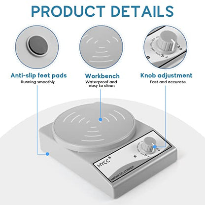 HYCC Laboratory Magnetic Stirrer with Magnetic Stirring bar and Stirring bar Retriever, 3000 RPM, max. Capacity: 3000ml - color: Grey