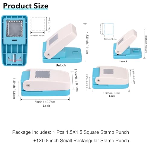 2Pcs Stamp Punch 1x0.8 Inch Scalloped Rectangle Puncher & 1.5 Inch Square Hole Puncher, Stamp Cutter Hole Punches, Square Punch Craft Lever, Journal Paper Punches for Crafting Scrapbooking Card Making - color: 1.5 Square + 1x0.8 inch Stamp Punch