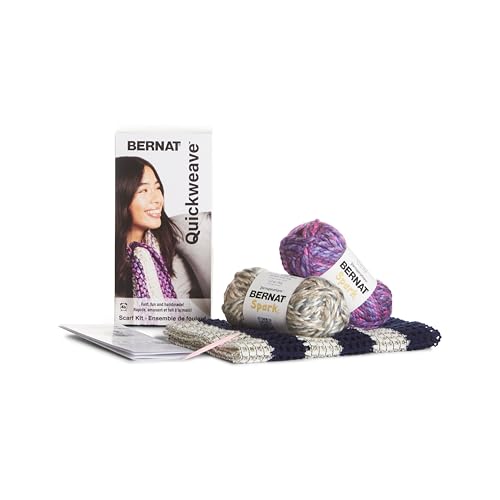 Bernat QuickWeave - 1 Pack of 120 Yards/4.9 oz Purple Tartan Yarn, 80% Acrylic, 20% Wool, Grid 85% Acrylic, 15% Polyester, Needle 100% Plastic - color: Purple Tartan