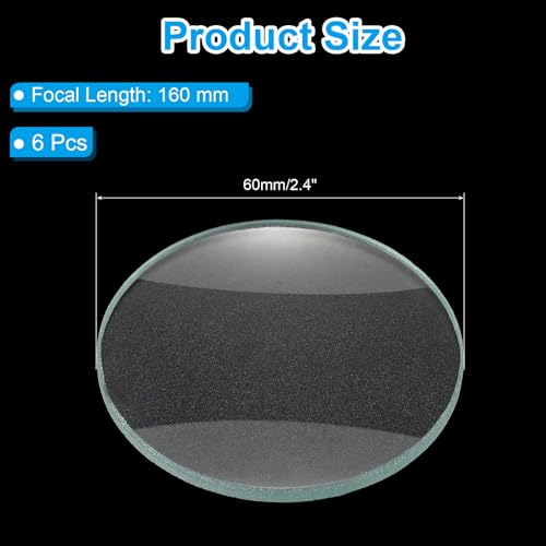 PATIKIL Concave Lens, 160mm Focal Length 60mm (2.4") Diameter Round Glass Magnifying Telescope Lens Trial Set Ground Edge for Lab Physics Class Optics Scientific Experiments, Cyan, 6Pcs - size: 2.4inch