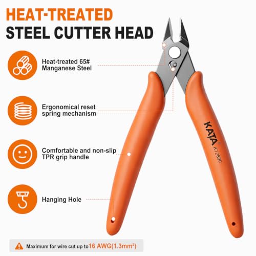 KATA Mini Flush Cutters, 5-Inch Micro Wire Cutters for Jewelry & Model Kits - color: 1 Pack 5" Flush Cutter Orange