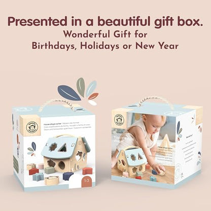 SPEEDY MONKEY Wooden House Shape Sorter | 8 Blocks & Monkey Character - color: Monkey House