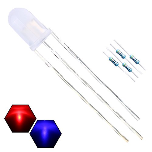100pcs 5mm Red & Blue Lights Bi-Color LED Diodes Common Cathode (White Lens) Diffused Round Lens +200pcs Resistors (for DC 6-12V) Included,Bulb Lamps Light Emitting Diode - color: [21] Red&blue (Common Cathode) / 100pcs, style: 5mm Constant Light
