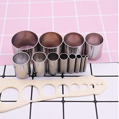 Fireboomoon 12 PCS Hole Hollow Punch Cutter Set with Storage Case,Stainless Steel Round Circle Ring Clay Cutters Ceramics Dotting Baking Indentation Mold Tools for Polymer Clay Pottery Handmade Craft - color: Silver 12pcs Round