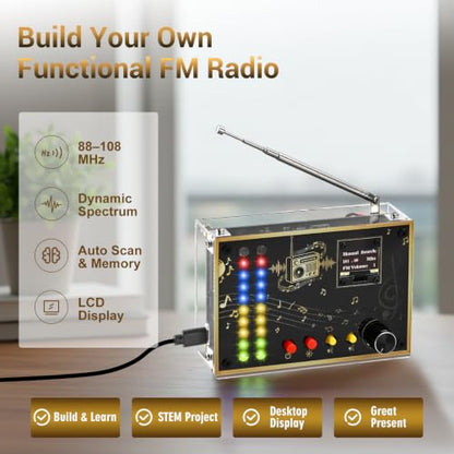 ICSTATION FM Radio Kit, DIY Soldering Project Radio with LED Spectrum DIY Radio Kit FM 88-108MHz DIY Electronic Kit for STEM Education Ages 15+