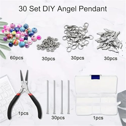 Metacipher 180Pcs DIY Angel Keychain Making Kit with Beads & Pliers - color: Flowers Beads