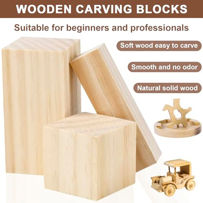 24-Piece Solid Wood Carving Blocks & Whittling Kit for Adults & Beginners - 3 Sizes Natural Wood Craft Supplies for DIY, Christmas Decor, Home Arts, Woodworking Class - size: 3 Sizes-24Pcs