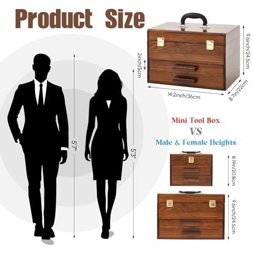 Weysat 14 Inch Wooden Tool Box 2 Drawers Storage Metal Latch - size: 14 Inch