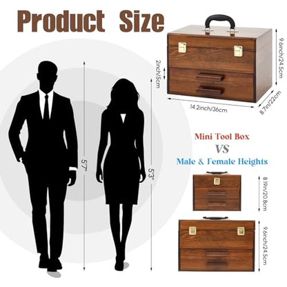 Weysat 14 Inch Wooden Tool Box 2 Drawers Storage Metal Latch - size: 14 Inch