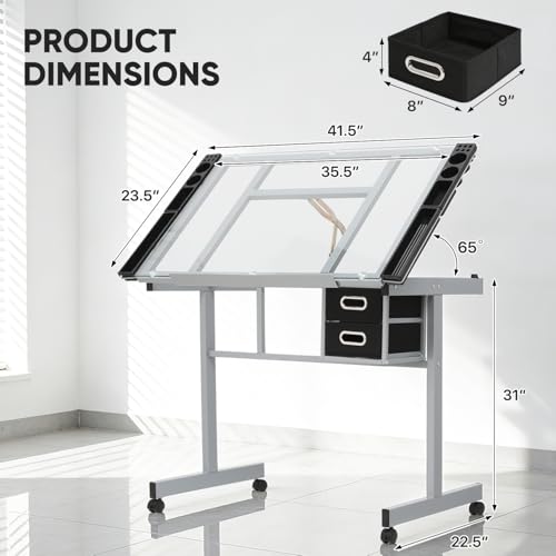 Magshion Drafting Table Adjustable Drawing Table - color: Clear & Gray