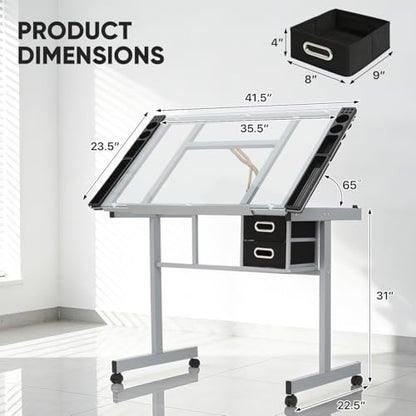 Magshion Drafting Table Adjustable Drawing Table - color: Clear & Gray