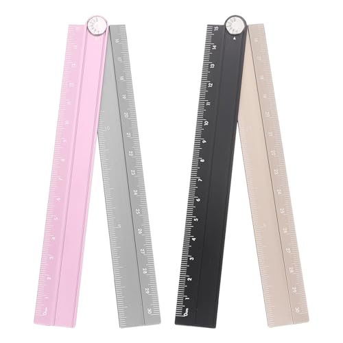 HARFINGTON 2pcs Folding Straight Ruler 30cm Metric Black Gold/Pink Silver - color: Black Gold/Pink Silver