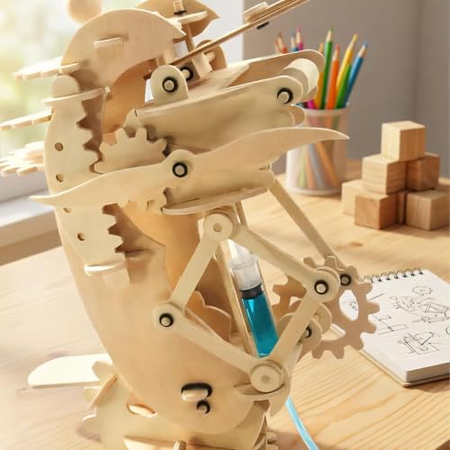 PATHFINDERS STEM Kits- Hydraulic Gearbot – Wooden STEM Building Catapult | Build-It-Yourself Hydraulic Robot with Gears & Launcher | Educational Engineering Toy & Gift Teens and Adults