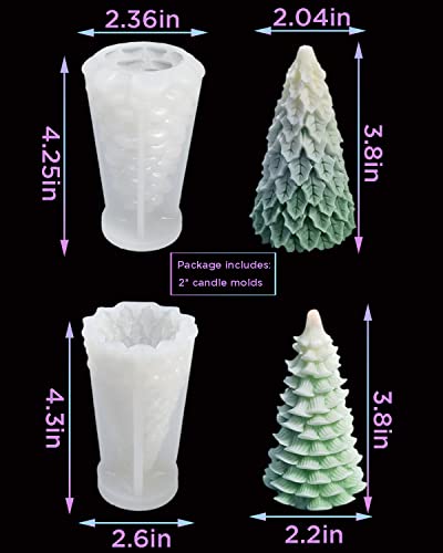 2PCS Christmas Tree Silicone Candle Molds, DIY 3D Tree Shape Molds for Candle Making DIY Scented Candle Home Party Deco Gifts Christmas Ornament(3.8") - color: 2Pcs Christmas Tree 3.8"