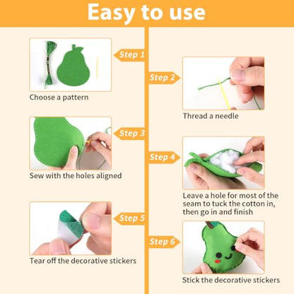 ZOIIWA Fruit Sewing Kit for Kids Sewing Felt Plush Stuffed Ornament Fruit Vegetable Kids Felt Kit DIY Art Craft Food Embroidery Keychain Christmas Gift for Beginner Ages 4+ Educational Learn to Sew