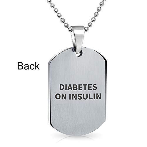 Medical Alert Identification ID Dog Tag Pendant Necklace Stainless Steel - style: Diabetes On Insulin Large