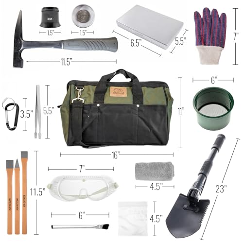 ASR Outdoor 40pc Beginner Geology Rockhounding Equipment Kit for Gems, Geodes and Fossil Hunting - size: Basic 40pc