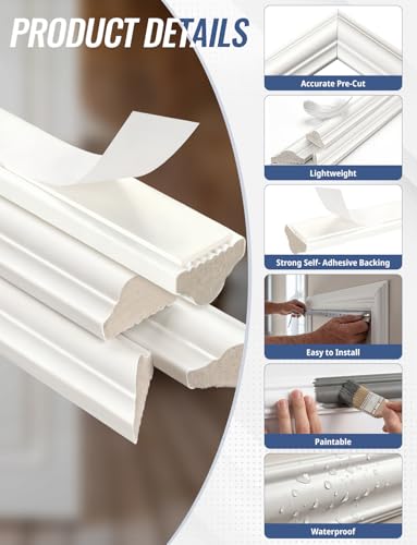Peel and Stick Wall Molding Kit, 3 Set Pre-Cut Wainscoting Panels, 24x54in