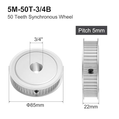 uxcell 5M-50T-3/4B Timing Belt Pulley 3/4" Bore, 50 Teeth Aluminum Alloy Synchronous Wheel with Keyway, Pitch 5mm Tooth for 15mm Width Belt