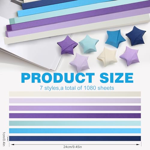 FoDau770 Solid Color Star Paper Strips - 1080 Sheet, Blue & Purple Series - color: Solid Cool Multicolor