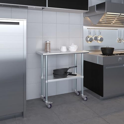 AmGood 18 in. x 36 in. Stainless Steel Work Table with Wheels | Metal Kitchen Food Prep Table | NSF - size: 36 in. Long x 18 in. Deep with Wheels