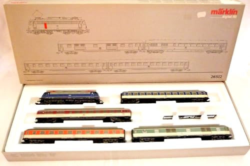 MARKLIN HO Digital DB Express Passengers Train Set 26512 with Electric 4/4 Locomotive and Long Express POP Colors (4) Coachs with Luggage CAR.