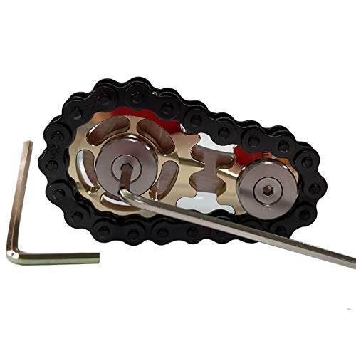 Stainless Steel Sprocket Fidgets Chain Fidget Cube Gears Linkage Bike Chain Novelty Fidget Block Kinetic Desk Metal EDC Focus Meditation Break Bad Habits ADHD (Gold+Black) - color: Gold+black