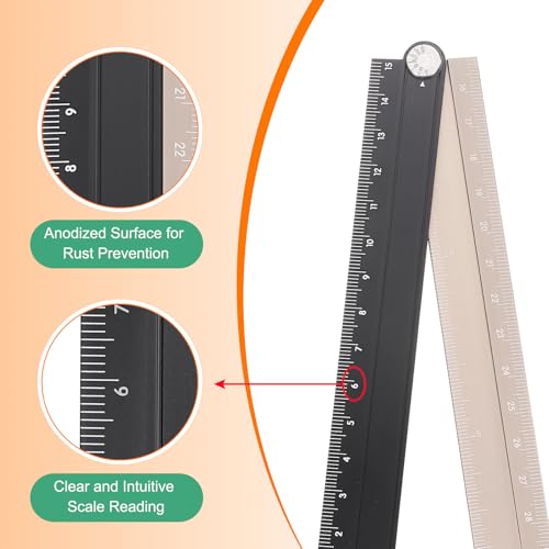 HARFINGTON 2pcs Folding Straight Ruler 30cm Metric Aluminum Alloy Protractor Foldable Angle Ruler Geometric Measuring Tool with Angle Line for Architects Artists Office, Black Gold/Red Green - color: Black Gold/Red Green