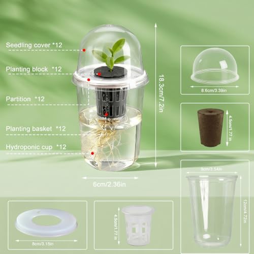 12 Pack 5in1 Seed Starter Cup Kit With Dome,Propagation Cups Self Watering