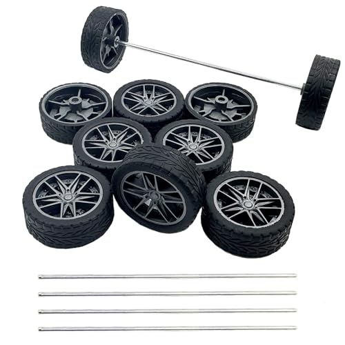 10PCS Model Car Wheels Toy Car Rubber Tire Wheels with Metal Shaft Round Axles for for RC Car Truck Robot DIY Model Toy Wheel Replacement Accessories (2x36mm) - style: 2x36mm