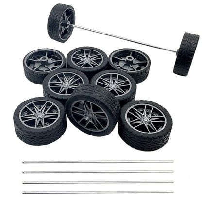 10PCS Model Car Wheels Toy Car Rubber Tire Wheels with Metal Shaft Round Axles for for RC Car Truck Robot DIY Model Toy Wheel Replacement Accessories (2x36mm) - style: 2x36mm