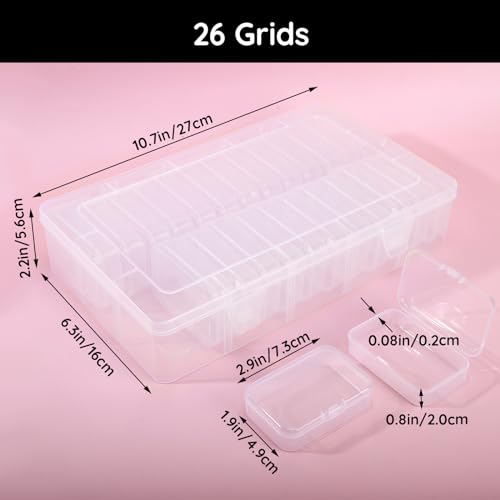 Segbeauty Craft Organizer - 26 Grid Small Storage Box with Hinged Lid, Clear Plastic Bead & Jewelry Storage Container - size: 26 Count (Pack of 1)