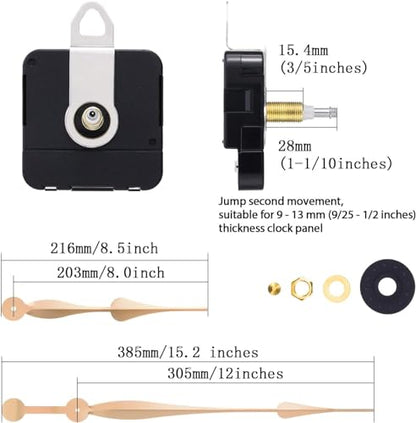 High Torque Quartz Clock Movement Kit, Black, 12" Spade Hands (Gold) - color: Gold