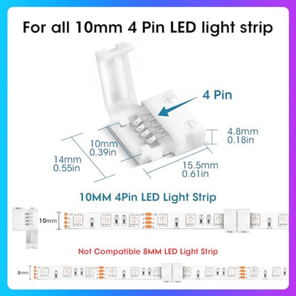 WENHSIN 10Packs 4-Pin RGB LED Light Strip Connectors 10mm Unwired Gapless Solderless Adapter Terminal Extension (Pack of 2) - size: 10MM-4PIN (Pack of 2)
