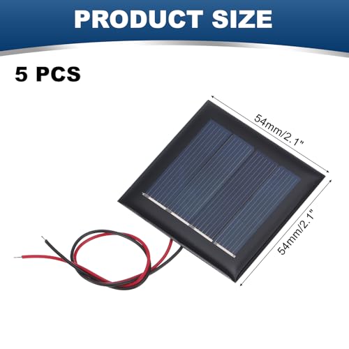 MECCANIXITY 5 Pcs 2V 0.26W 130mA Mini Solar Panels, Small Polycrystalline Solar Cell Panel with 2 Cable for DIY Electric Toy Materials Kits Charger, 54mm x 54mm - style: 2V 0.26W 130mA