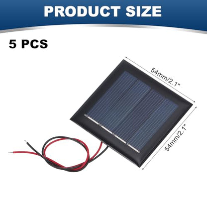 MECCANIXITY 5 Pcs 2V 0.26W 130mA Mini Solar Panels, Small Polycrystalline Solar Cell Panel with 2 Cable for DIY Electric Toy Materials Kits Charger, 54mm x 54mm - style: 2V 0.26W 130mA