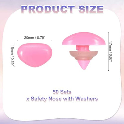 MECCANIXITY 50set 15mm Large Plastic Triangle Safety Noses Pink with Washer for Crochet Stuffed Animal Doll Craft Puppet Plush Toy Bear - color: Pink, size: 15mm