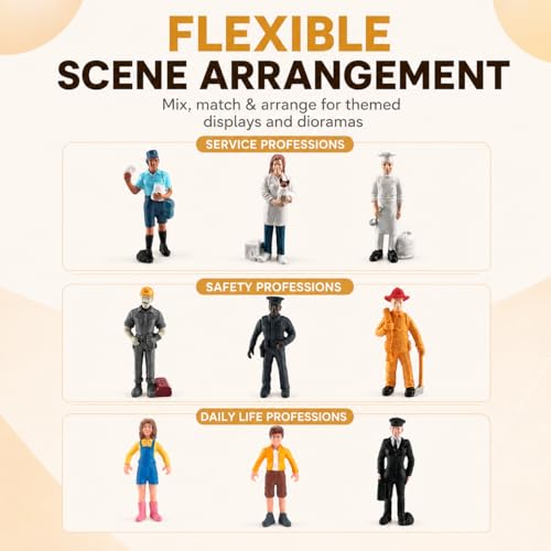 9 Pcs Miniature People Figurines Cake Toppers Realistic Detailed Policeman Pilot Fireman Mailman Chef Figurine Model Hand Painted People Action Figures Cake Topper