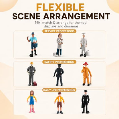 9 Pcs Miniature People Figurines Cake Toppers Realistic Detailed Policeman Pilot Fireman Mailman Chef Figurine Model Hand Painted People Action Figures Cake Topper
