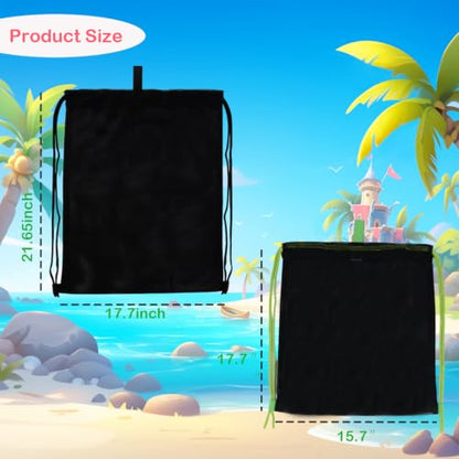 MUYIZI Beach Toy Bag 2 Pack, Mesh Drawstring Backpack for Kids and Adults - Quick Dry Sand Free Mesh Beach Bag, Portable Sand Toy Backpack, Sea Shell Bags, Shelling Collecting Tools, Bags Only (Black) - color: Black