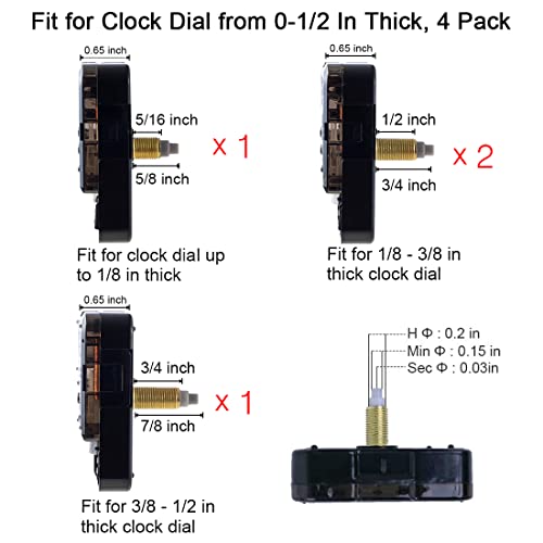 EMOON 4 Pcs Different Shaft Clock Mechanism kit with 8 Pack Clock Hands, DIY Wall Clock Repair Replacement Motor Parts.(Total Shaft Length (Total Shaft length16.5mm,20mm,20mm,23mm)