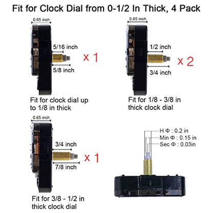 EMOON 4 Pcs Different Shaft Clock Mechanism kit with 8 Pack Clock Hands, DIY Wall Clock Repair Replacement Motor Parts.(Total Shaft Length (Total Shaft length16.5mm,20mm,20mm,23mm)