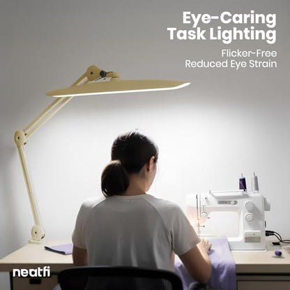 Neatfi XL 2200 Lumens 24W LED Desk Lamp – Shadow-Free Task Lighting | 4-Level Dimming | Home Office & Crafts Use | 20-Inch Wide Head (Gold, Non-CCT with Clamp) - color: Gold, size: Non-CCT with Clamp