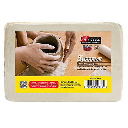 Activa Supreme Clay, White, Premium Natural Air Dry Clay, Ultra-Fine & Exceptional Plasticity for Studio, Classroom & Hobby Use 3.3 Pounds (Pack of 8) - color: White, size: 3.3 Pounds (Pack of 8)